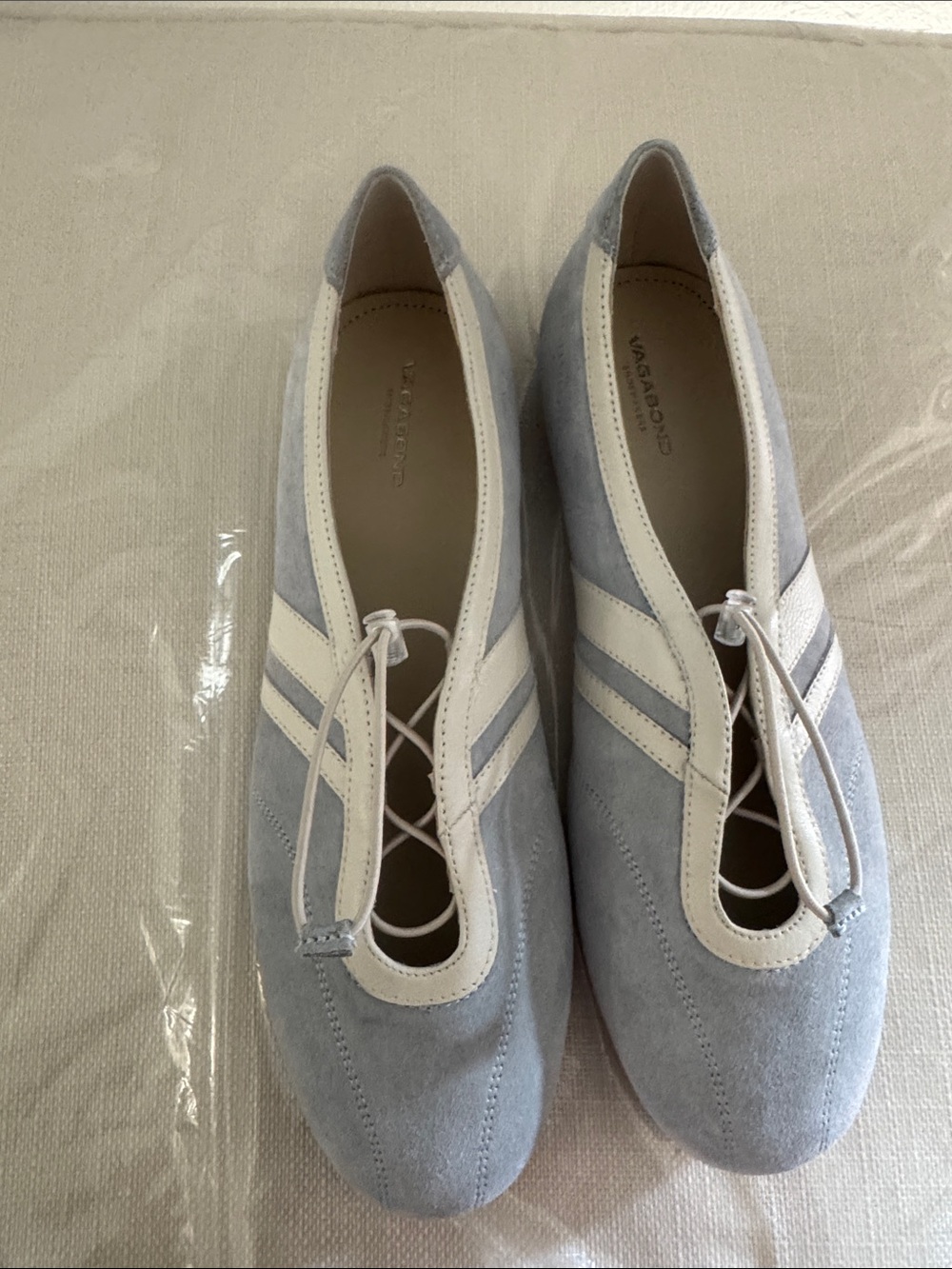 Vagabond Pale Blue and Cream Lace-Up Ballet Flats - Picture 4 of 14